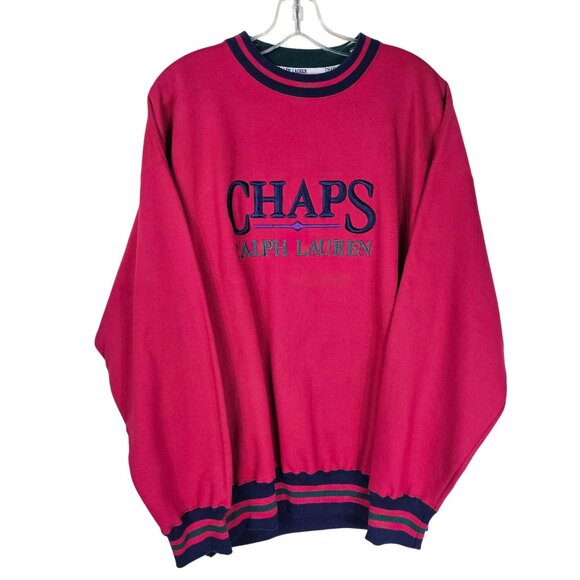 Vintage Chaps Ralph Lauren Red Preppy Sweatshirt L Collegiate 90s Y2K Deadstock - Picture 1 of 9